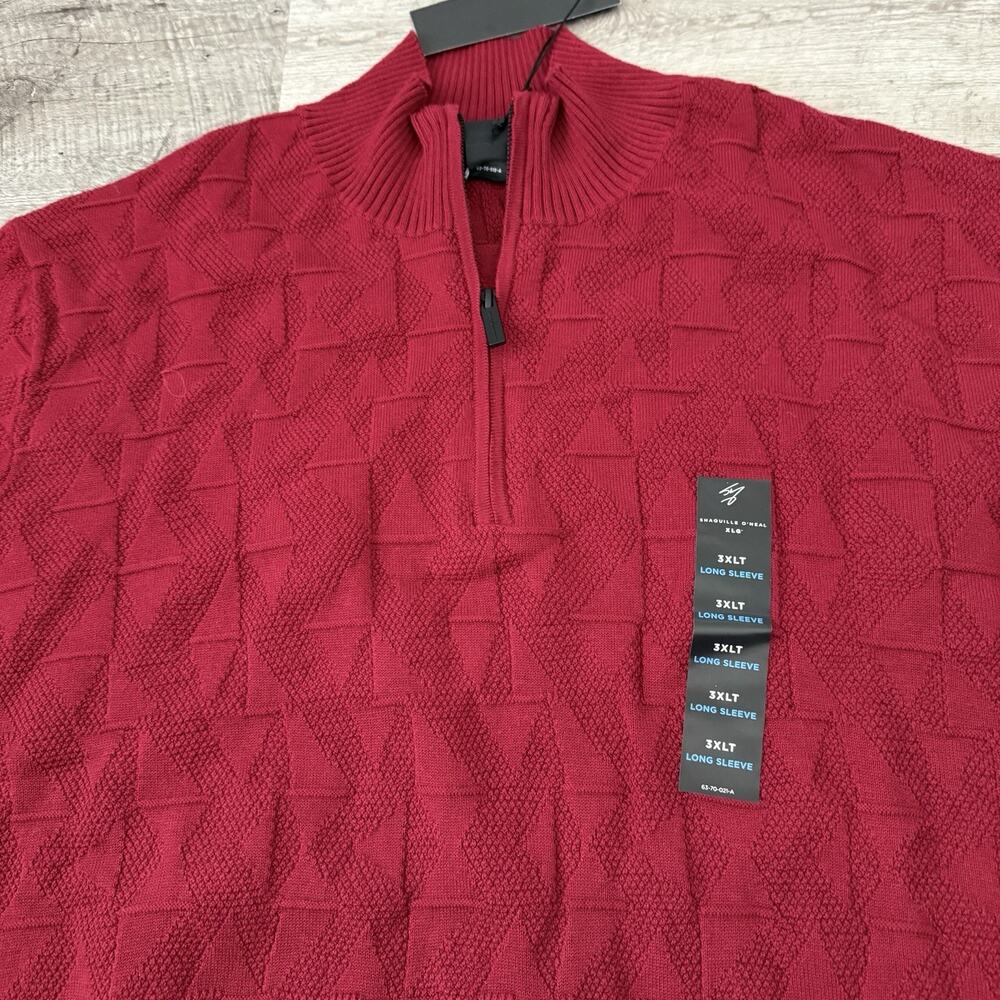 Shaquille O'Neal XLG Mens 3XLT 1/4 Zip Mock Neck Lightweight Sweater Red NEW